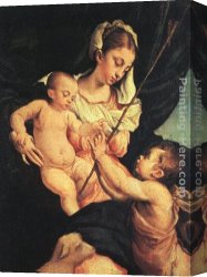 Madonna And Child with Saints And Angels Canvas Paintings - Madonna and Child with Saint John the Baptist by Jacopo Bassano