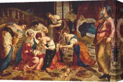 The Baby Jesus And Saint John The Baptist Canvas Paintings - The birth of St. John the Baptist by Jacopo Robusti Tintoretto