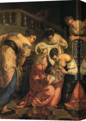 The Baby Jesus And Saint John The Baptist Canvas Paintings - The birth of St. John the Baptist - detail by Jacopo Robusti Tintoretto