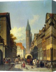 An Arguement with The Town Marshall Canvas Paintings - A Busy Street in a German Town by Jacques Carabain