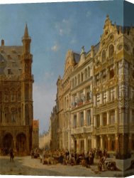 Design for The Grande Galerie in The Louvre Canvas Paintings - Many Figures at an Auction on the Grande Place in Brussels by Jacques Carabain