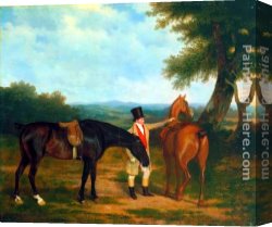Agasse Canvas Paintings - Two Hunters with a Groom by Jacques-Laurent Agasse