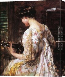 The Guitar 1918 Canvas Paintings - Woman with Guitar by James Carroll Beckwith