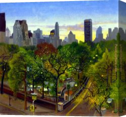 Central Canvas Paintings - Central Park Twlight by James Childs