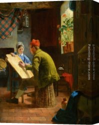 Lessons Canvas Paintings - The Writing Lesson by James Collinson