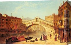Rialto Canvas Paintings - A View of the Rialto Bridge, Venice by James Holland