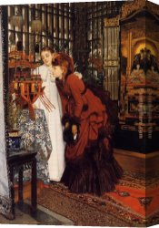Jacques Canvas Paintings - YOUNG WOMEN LOOKING AT JAPANESE OBJECTS by James Jacques Joseph Tissot