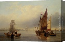 French Canvas Paintings - French fishing vessels heading out to sea by James Wilson Carmichael
