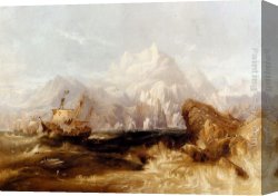 Ships Canvas Paintings - Sir Martin Frobisher's Ships Aid, Michael, And Gabriel On The Second Voyage To Greenland, 1577 by James Wilson Carmichael