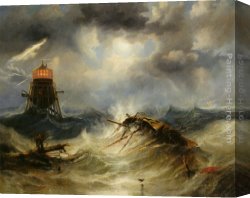 Lighthouse Canvas Paintings - The Irwin Lighthouse Storm Raging by James Wilson Carmichael
