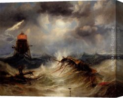 Storm Canvas Paintings - The Irwin Lighthouse, Storm Raging by James Wilson Carmichael