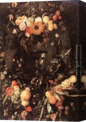 Still Life with Flowers And Fruit Canvas Paintings - Fruit and Flower Still-life by Jan Davidsz de Heem