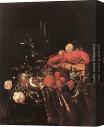 Still Life with Flowers And Fruit Canvas Paintings - Still-Life with Fruit, Flowers, Glasses and Lobster by Jan Davidsz de Heem