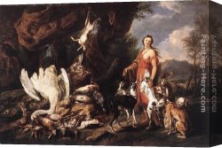 The Booty Hunting with Dogs Canvas Paintings - Diana with Her Hunting Dogs beside Kill by Jan Fyt
