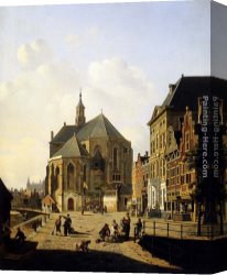 View of a Riverside Dutch Town Canvas Paintings - A Capricio View In A Town by Jan Hendrik Verheijen