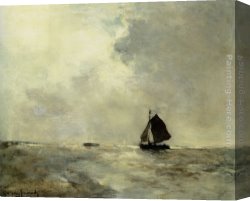 Hendrik Canvas Paintings - Sailing Boat in Choppy Seas by Jan Hendrik Weissenbruch