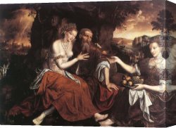 The Daughters of Judah in Babylon Canvas Paintings - Lot and His Daughters by Jan Massys