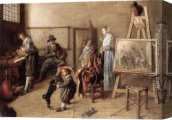Musical Instruments Canvas Paintings - Painter in His Studio, Painting a Musical Company by Jan Miense Molenaer