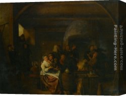 Molenaer Canvas Paintings - The Interior of a Tavern with Peasants Cavorting and Drinking by Jan Miense Molenaer