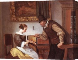 Lessons Canvas Paintings - The Harpsichord Lesson by Jan Steen