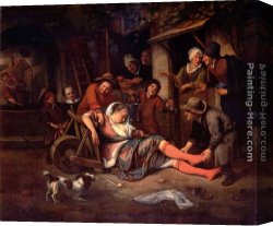 Jan Miense Molenaer Canvas Paintings - Wine is a Mocker by Jan Steen