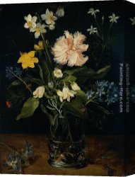 Glass Canvas Paintings - Still Life with Flowers in a Glass by Jan the elder Brueghel