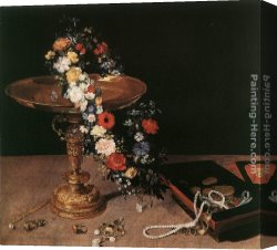 Flower of Life Canvas Paintings - Still-Life with Garland of Flowers and Golden Tazza by Jan the elder Brueghel