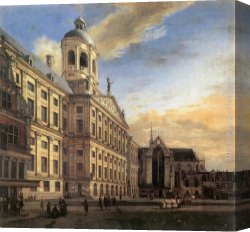 Squares with Concentric Canvas Paintings - Amsterdam, Dam Square with the Town Hall and the Nieuwe Kerk by Jan van der Heyden