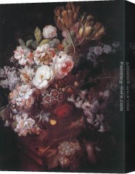 Jan Miense Molenaer Canvas Paintings - Vase with Flowers by Jan Van Huysum