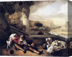 Shepherd Canvas Paintings - Landscape with Shepherd Boy by Jan Weenix