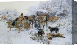 Julius Canvas Paintings - A winter hunt by Jaroslav Fr. Julius Vesin
