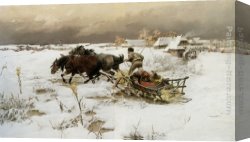 Julius Canvas Paintings - The Sledge Ride by Jaroslav Fr. Julius Vesin