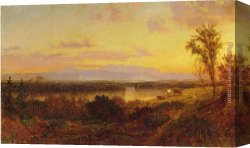 An Autumn Landscape with Cows Near a Stream Canvas Paintings - Autumn Landscape by Jasper Francis Cropsey