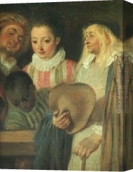 Jean-jules-antoine Canvas Paintings - Actors from a French Theatre - detail by Jean-Antoine Watteau