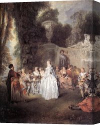 Watteau Canvas Paintings - F&ecirc;tes V&eacute;nitiennes by Jean-Antoine Watteau