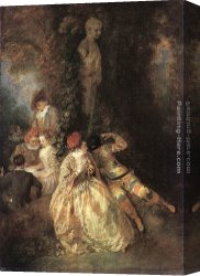 Harlequin Canvas Paintings - Harlequin and Columbine by Jean-Antoine Watteau