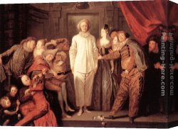 Jean-jules-antoine Canvas Paintings - Italian Comedians by Jean-Antoine Watteau