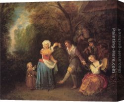 Watteau Canvas Paintings - La Danse Champ&ecirc;tre by Jean-Antoine Watteau
