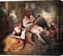 Jean-jules-antoine Canvas Paintings - La gamme d'amour by Jean-Antoine Watteau