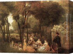 Watteau Canvas Paintings - Les Champs Elys&eacute;es by Jean-Antoine Watteau