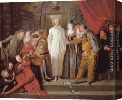 Watteau Canvas Paintings - Les Com&eacute;diens italiens by Jean-Antoine Watteau