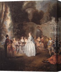 Watteau Canvas Paintings - Les F&ecirc;tes v&eacute;nitiennes by Jean-Antoine Watteau