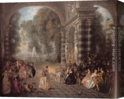 Watteau Canvas Paintings - Les Plaisirs du bal by Jean-Antoine Watteau