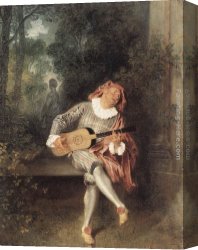 Watteau Canvas Paintings - Mezzetin by Jean-Antoine Watteau