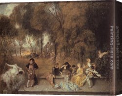 Jean-jules-antoine Canvas Paintings - Reunion en plein air by Jean-Antoine Watteau