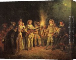 Jean-jules-antoine Canvas Paintings - The Italian Comedy by Jean-Antoine Watteau
