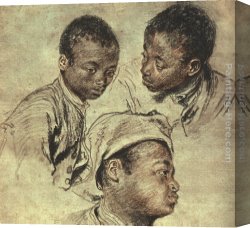 Watteau Canvas Paintings - Three studies of a boy by Jean-Antoine Watteau
