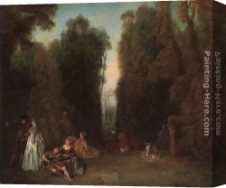 Trees in Park Canvas Paintings - View Through the Trees in the Park of Pierre Crozat by Jean-Antoine Watteau