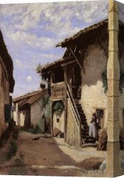Village Canvas Paintings - A Village Steeet, Dardagny by Jean-Baptiste-Camille Corot