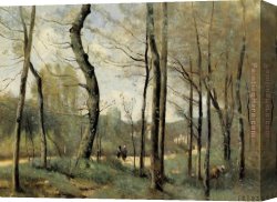 Jean-baptiste Canvas Paintings - First Leaves, near Nantes by Jean-Baptiste-Camille Corot